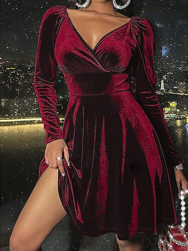 Women's Dresses Long Sleeve V-Neck Fashionable Christmas Mini Dress