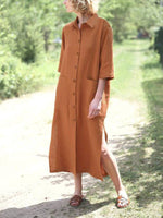 Women's Dresses Loose Lapel Button Short Sleeve Shirt Dress