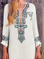 Women's Dresses Loose Vintage Print Slit Long Sleeve Dress