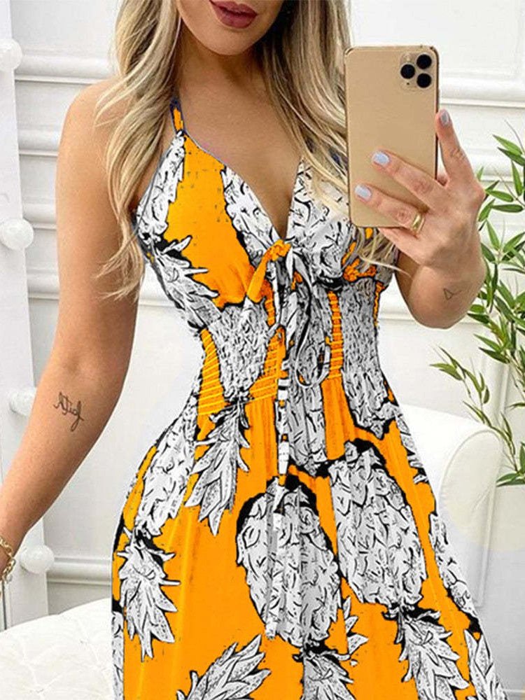 Women's Dresses Pineapple Print Sling Open Back Maxi Dress