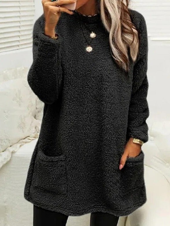 Women's Dresses Plush Crew Neck Pocket Long Sleeve T-Shirt Dress