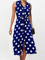 Women's Dresses Polka Dot Print Lace-Up Sleeveless Shirt Dress