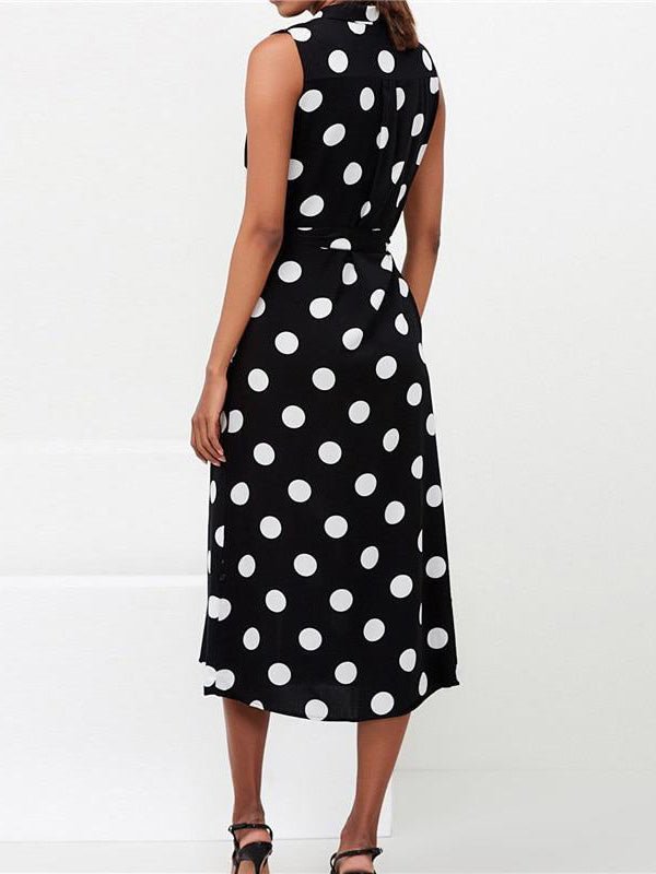 Women's Dresses Polka Dot Print Lace-Up Sleeveless Shirt Dress