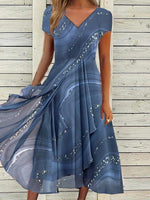 Women's Dresses Printed V-Neck Irregular Chiffon Dress
