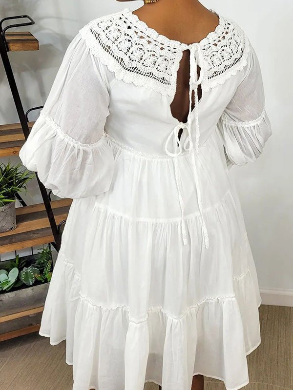 Women's Dresses Round Neck Lace Ruffle Casual Dress