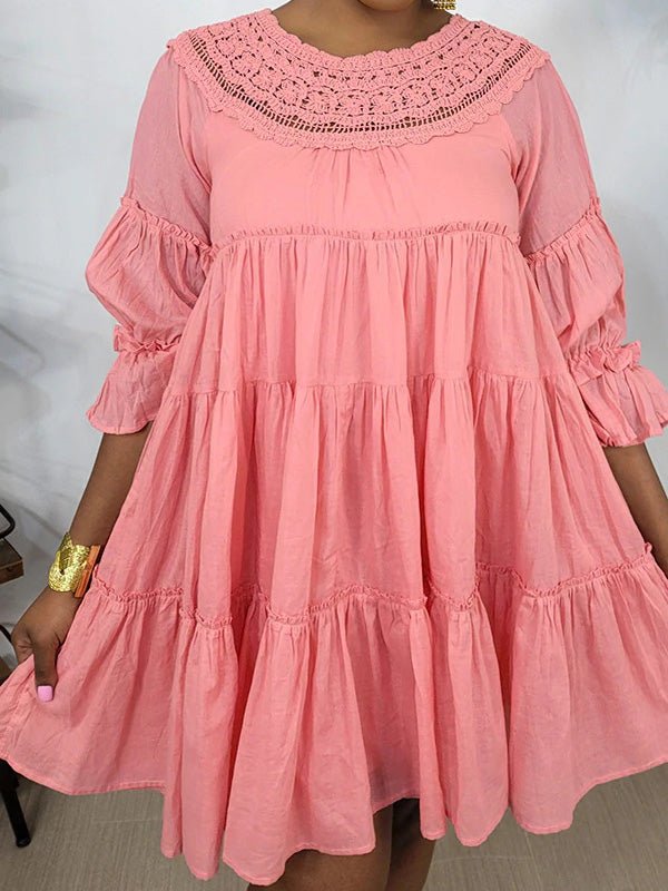 Women's Dresses Round Neck Lace Ruffle Casual Dress