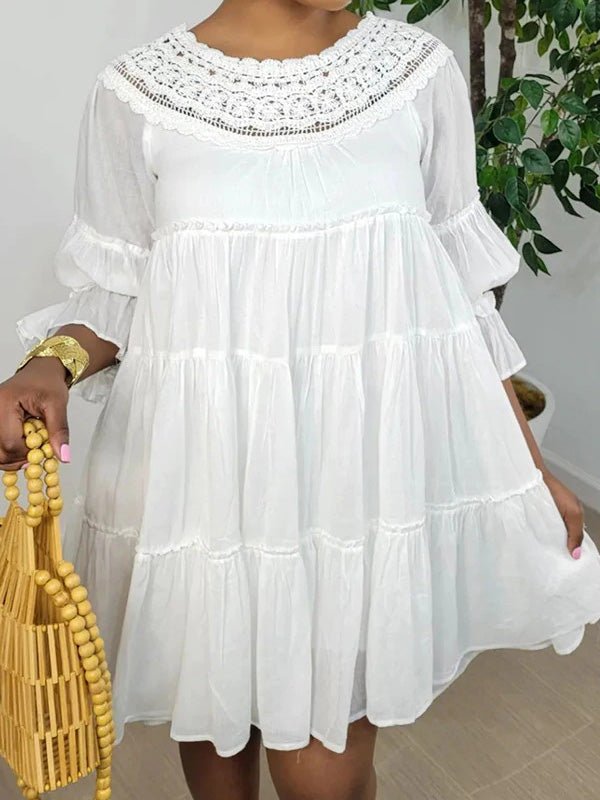 Women's Dresses Round Neck Lace Ruffle Casual Dress