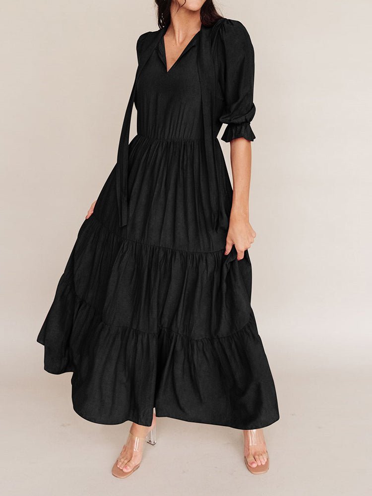 Women's Dresses Ruffle Pleated Loose Medium Sleeve Maxi Dress