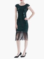 Women's Dresses Sequined Fringe Slim Fit Midi Dress