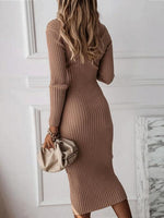 Women's Dresses Slim Fit Zip V-Neck Long Sleeve Dress