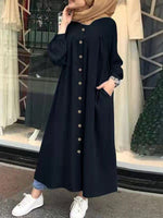 Women's Dresses Solid Pocket Button Long Sleeve Shirt Dress