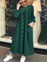 Women's Dresses Solid Pocket Button Long Sleeve Shirt Dress