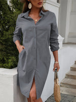 Women's Dresses Solid Pocket Long Sleeve Shirt Dress