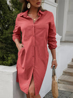 Women's Dresses Solid Pocket Long Sleeve Shirt Dress