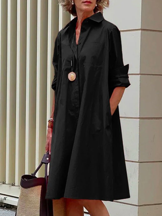 Women's Dresses Solid Simple Pocket Long Sleeve Shirt Dress