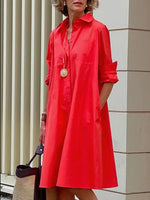 Women's Dresses Solid Simple Pocket Long Sleeve Shirt Dress