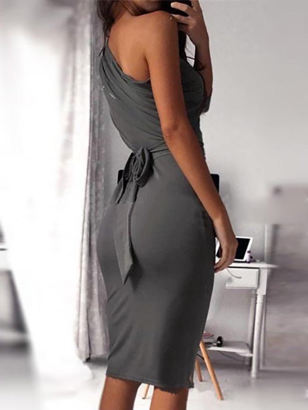 Women's Dresses Solid Slanted Shoulder Skinny Dress