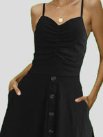 Women's Dresses Solid Sling Button Pocket Dress