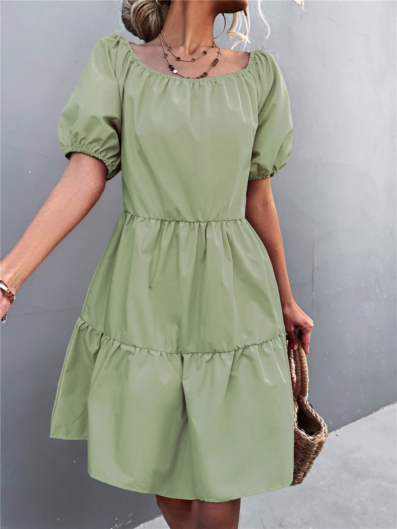 Women's Dresses Solid Square Neck Puff Sleeve Dress