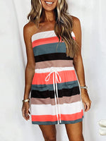 Women's Dresses Striped Tube Top Drawstring Pocket Sleeveless Dress