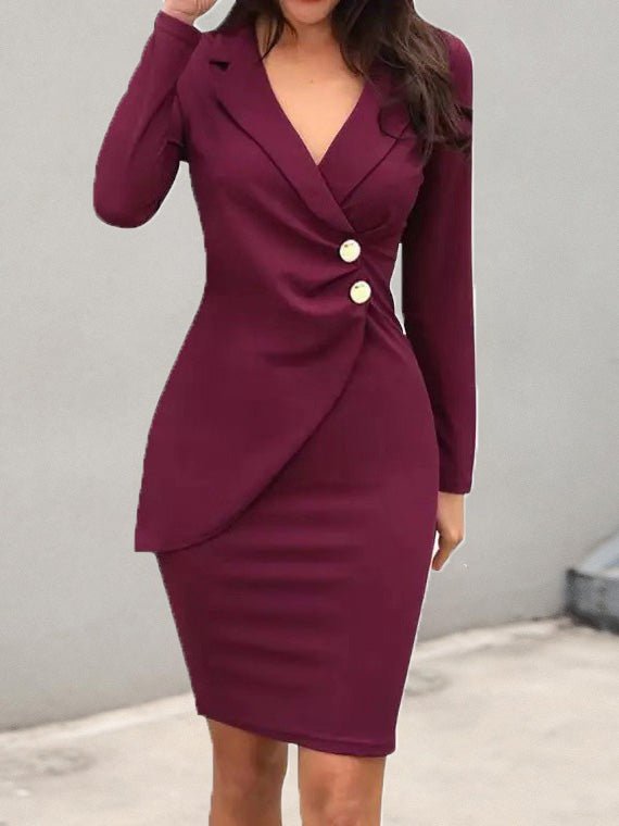 Women's Dresses Suit Collar Button Long Sleeve Slim Fit Dress