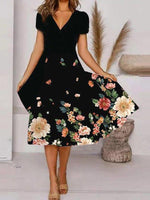 Women's Dresses V-Neck Floral Print Short Sleeve Dress