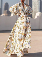 Women's Dresses V-Neck Long Sleeve Swing Print Dress