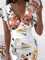 Women's Dresses V-Neck Ruffle Slim Fit Print Dress
