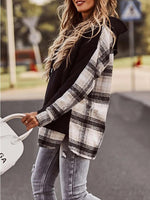 Women's Hoodies Plaid Paneled Pullover Long Sleeve Hoody