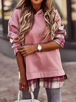 Women's Hoodies Plaid Paneled Pullover Long Sleeve Hoody