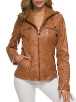 Women's Jackets Detachable Hooded PU Leather Jacket