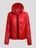 Women's Jackets Fleece Hooded Zipper Slim Leather Jacket