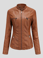 Women's Jackets Hooded Zipper Detachable Pu Leather Jacket