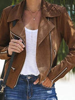 Women's Jackets Lapel Long Sleeve Zipper Short Jacket