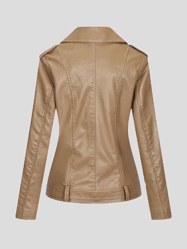 Women's Jackets Lapel Slim Zipper Temperament Pu Leather Jacket