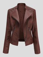 Women's Jackets Short Slim Leather Motorcycle Jacket