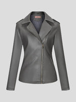 Women's Jackets Temperament Slim Zipper Lapel Pu Leather Jacket