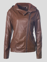 Women's Jackets Vintage Long Sleeve Hooded Leather Jacket