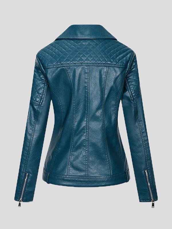 Women's Jackets Zipper Pu Long Sleeve Lapel Slim Fit Leather Jacket