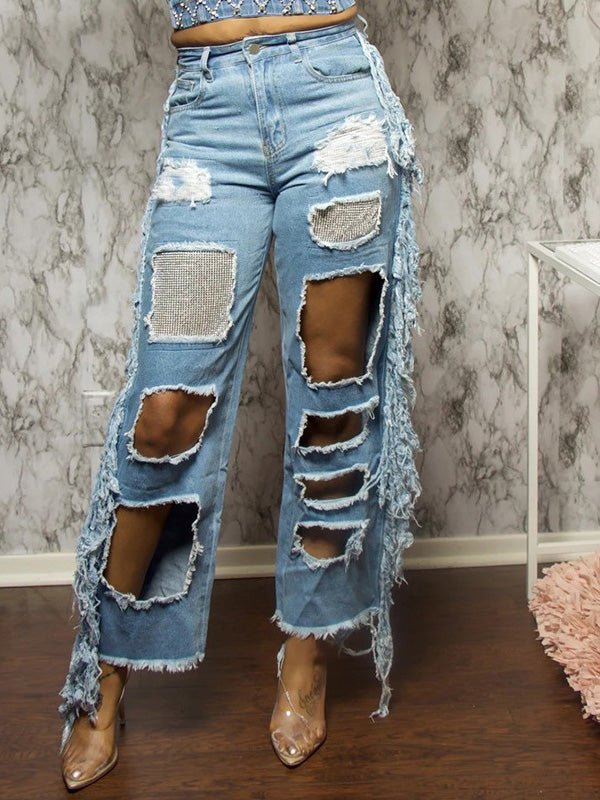Women's Jeans Hot Drill Ripped Fringed Jeans