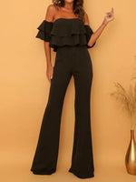Women's Jumpsuits One Word Collar Ruffled Solid Jumpsuit