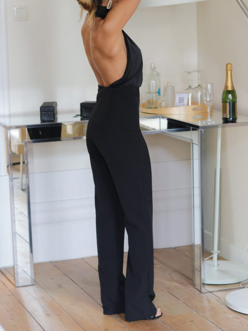 Women's Jumpsuits Solid Halter Open Back Slim Fit Jumpsuit