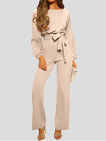 Women's Jumpsuits Solid Long Sleeve Belted Casual Jumpsuit