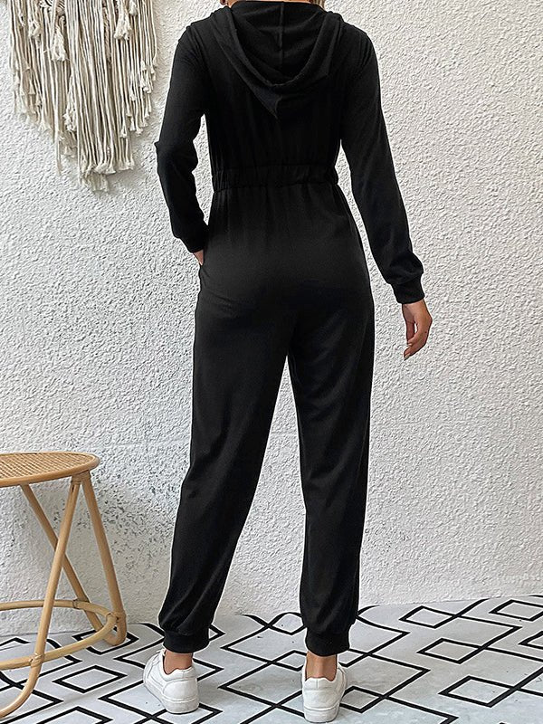 Women's Jumpsuits Zip Long Sleeve Hooded Casual Jumpsuit