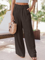 Women's Pants Casual Ruffled Patch Pocket Wide-Leg Pants