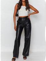 Women's Pants Fashion Pocket Stretch PU Leather Pants