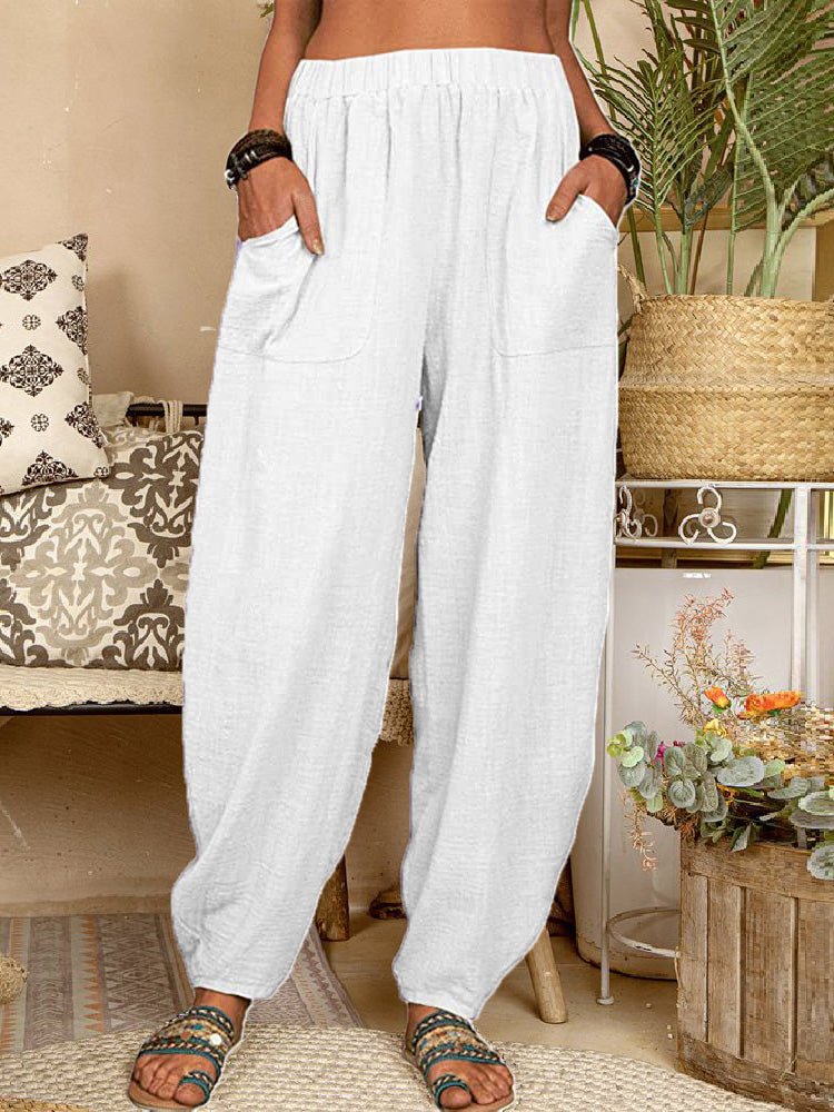 Women's Pants Loose Solid Elastic Waist Pocket Harem Pants