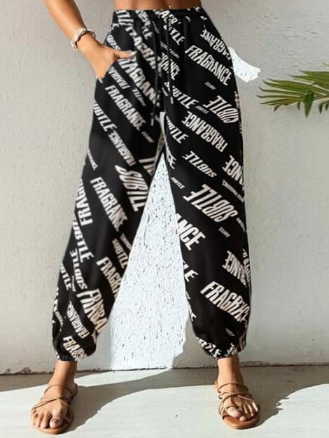 Women's Pants Printed Elastic Waist Lace-Up Pocket Pants
