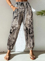 Women's Pants Printed Elastic Waist Lace-Up Pocket Pants