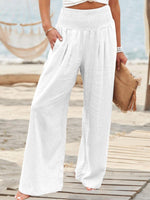 Women's Pants Solid Pocket Elastic Waist Wide Leg Pants